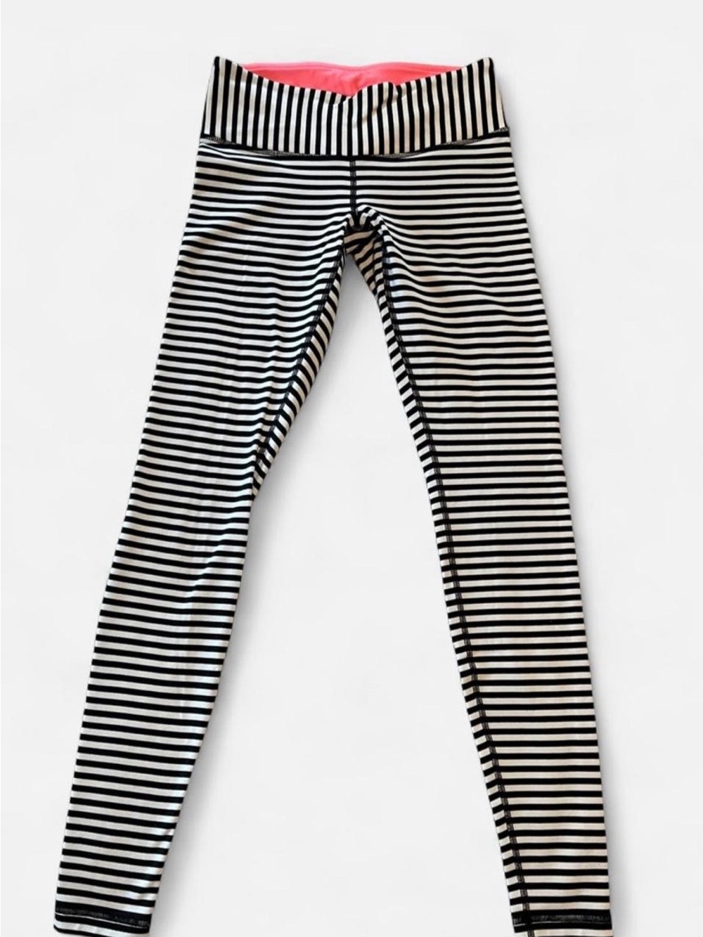 Lululemon Wunder Under Leggings Size 6 Parallel Stripe Black White Neon Pink